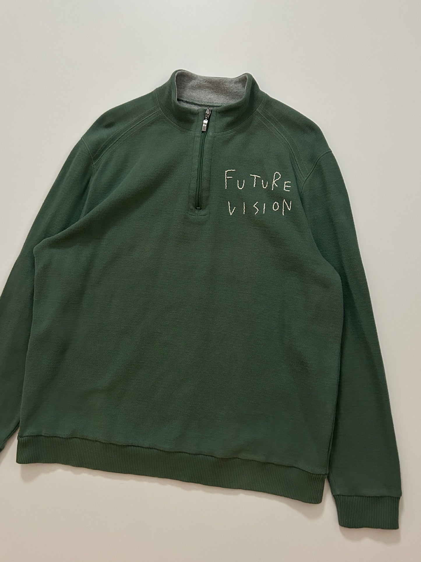 sashiko salvage half zip sweat 001