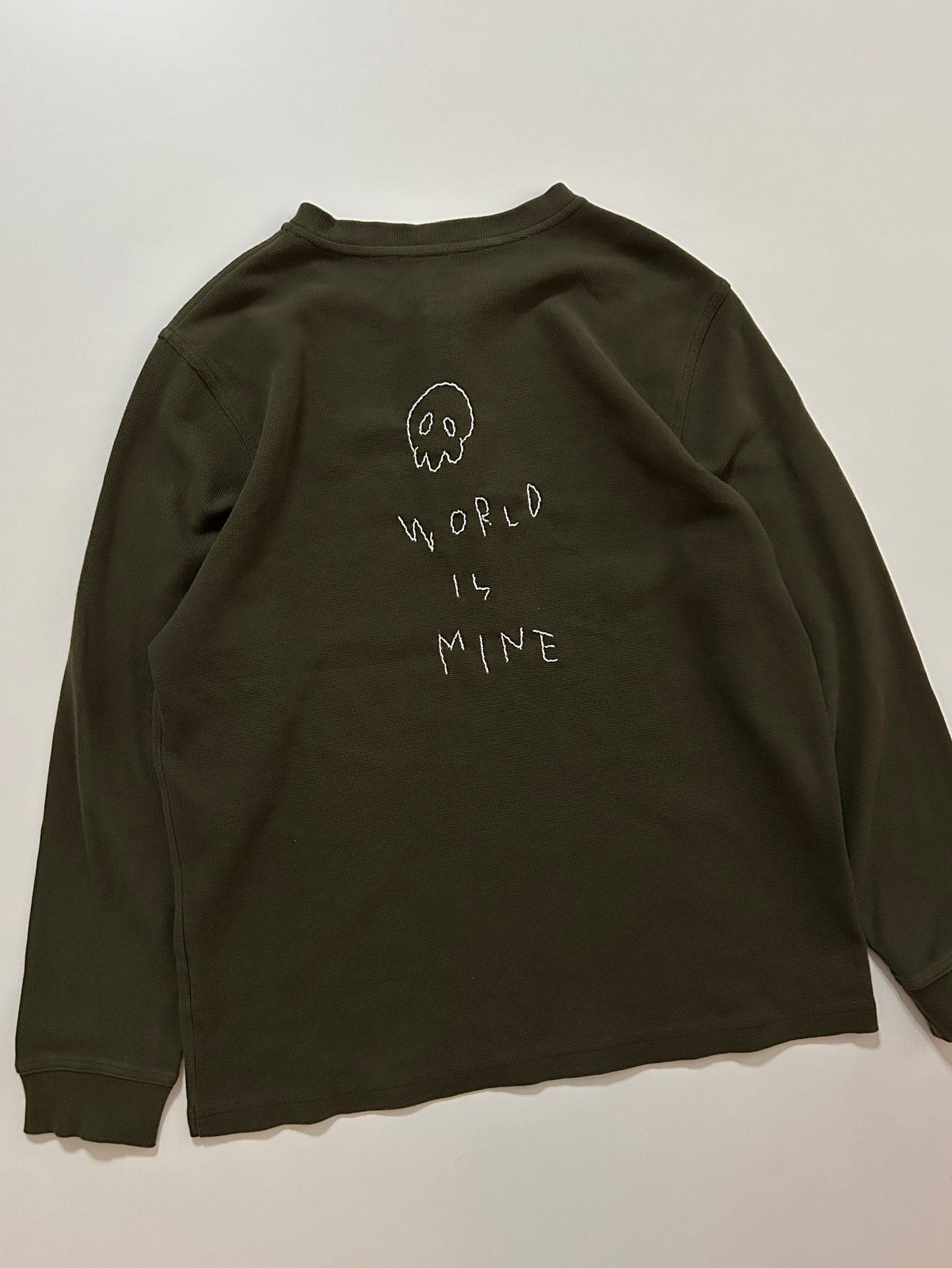 sashiko salvage Waffle Henley Shirt001