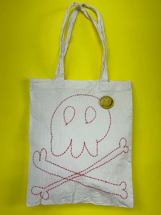 sashiko cotton  totebag skull 107