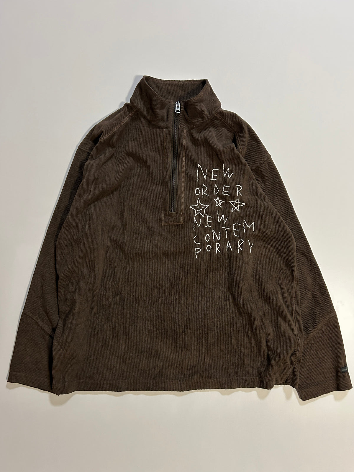 sashiko salvage corduroy half-Zip pullover001
