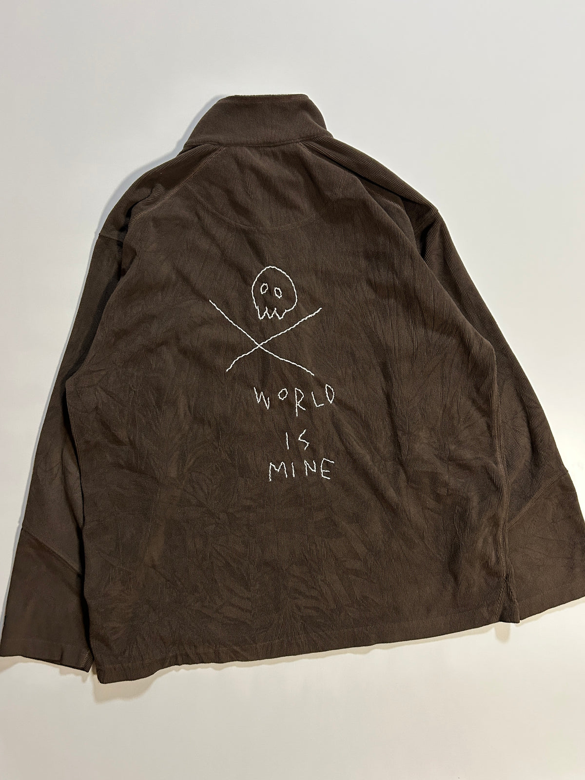 sashiko salvage corduroy half-Zip pullover001