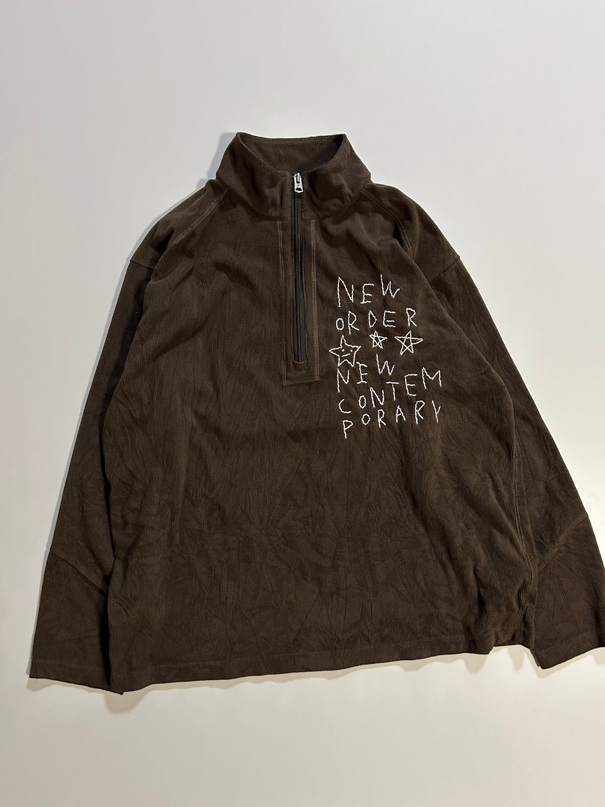 sashiko salvage corduroy half-Zip pullover001