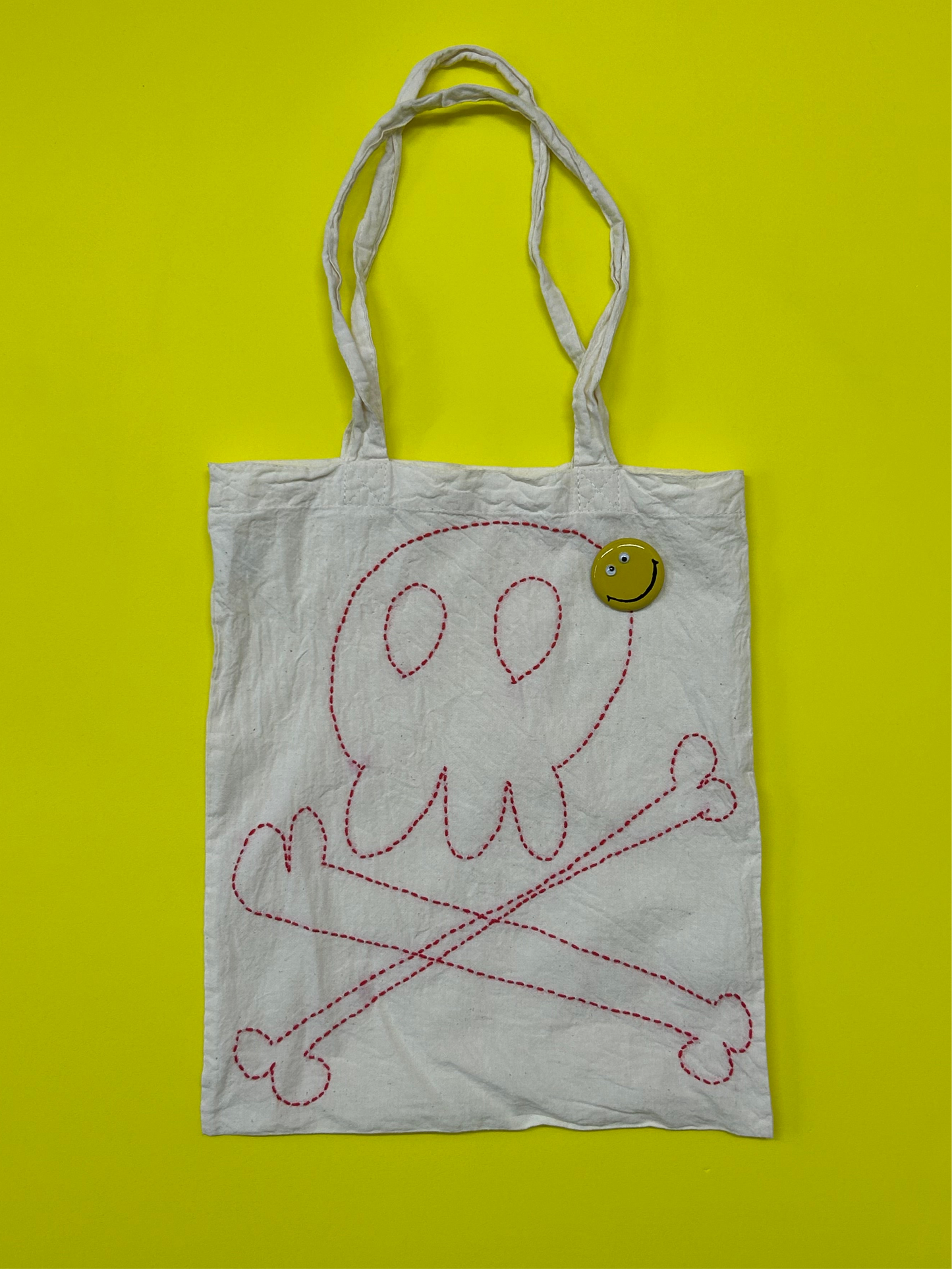 sashiko cotton  totebag skull 100