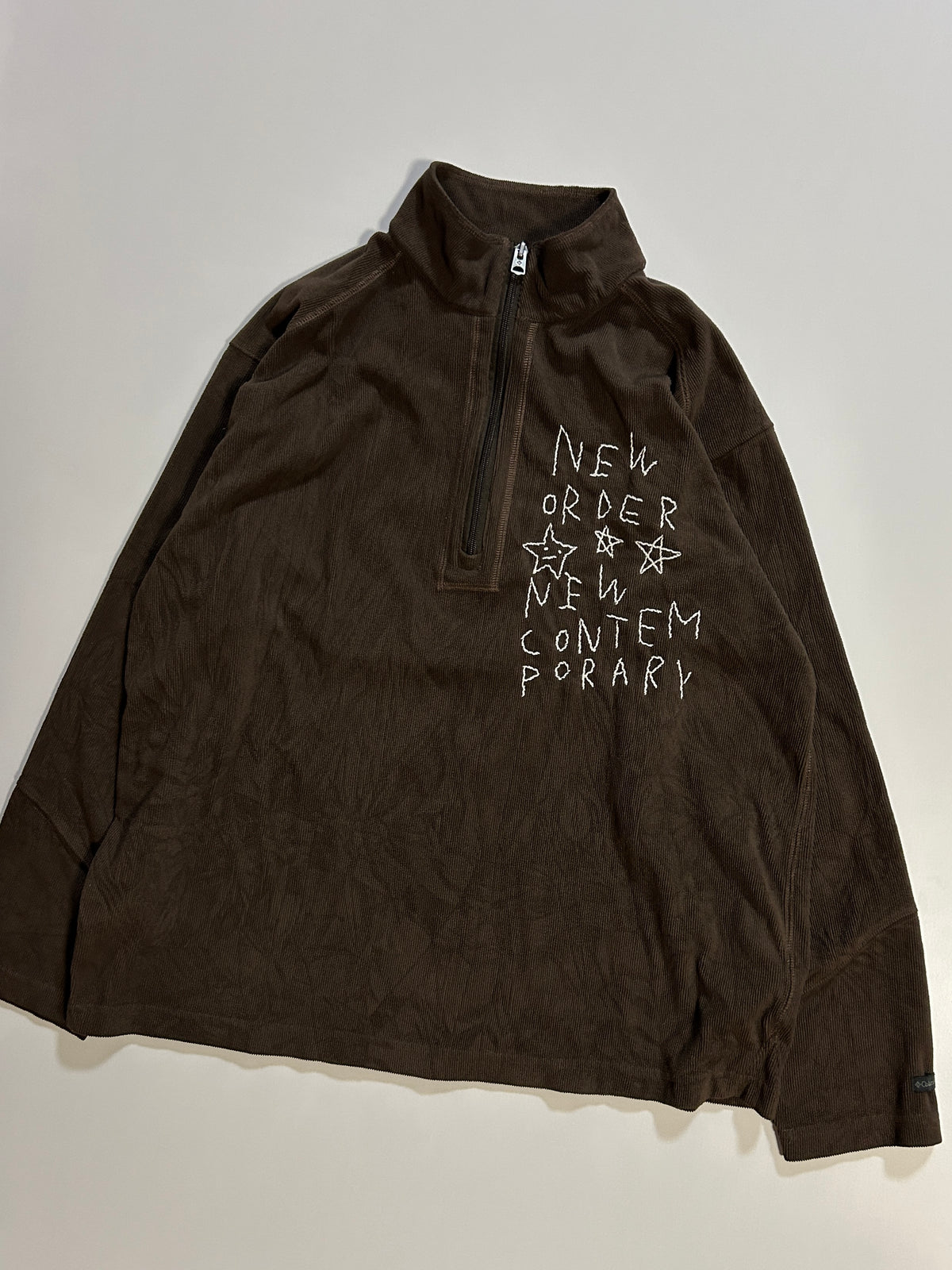sashiko salvage corduroy half-Zip pullover001