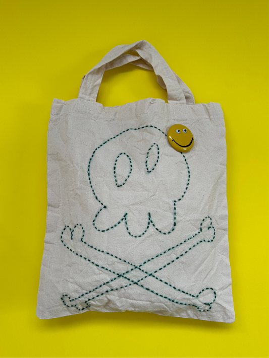 sashiko cotton totebag(S)skull003