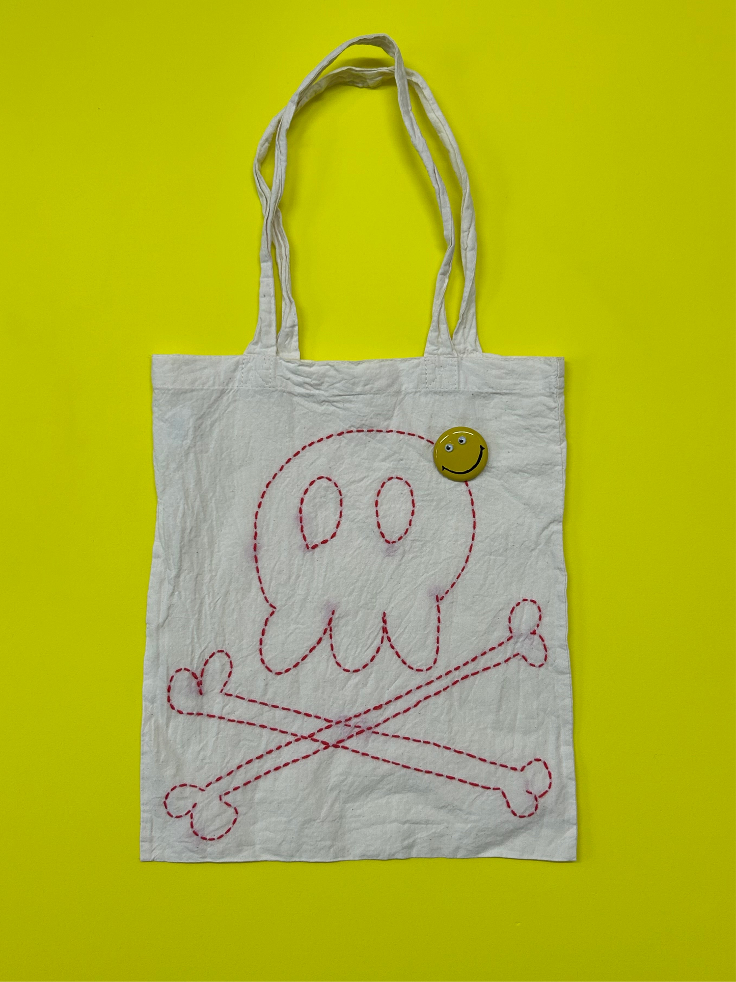 sashiko cotton  totebag skull 101