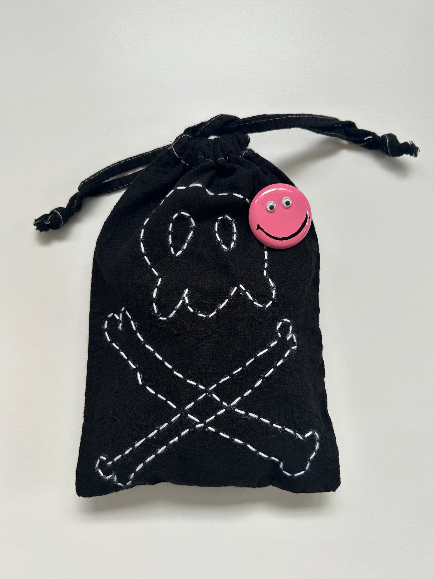 sashiko overdyed cotton purse skull001