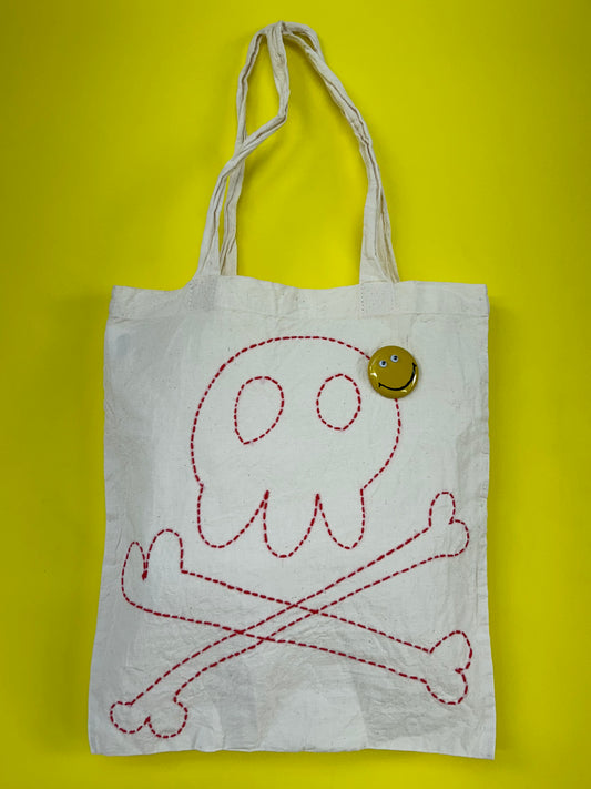 sashiko cotton  totebag skull 105